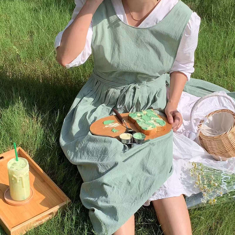∈法式田园文艺棉麻复古围裙花艺师美甲工作服烘焙可爱日韩系小