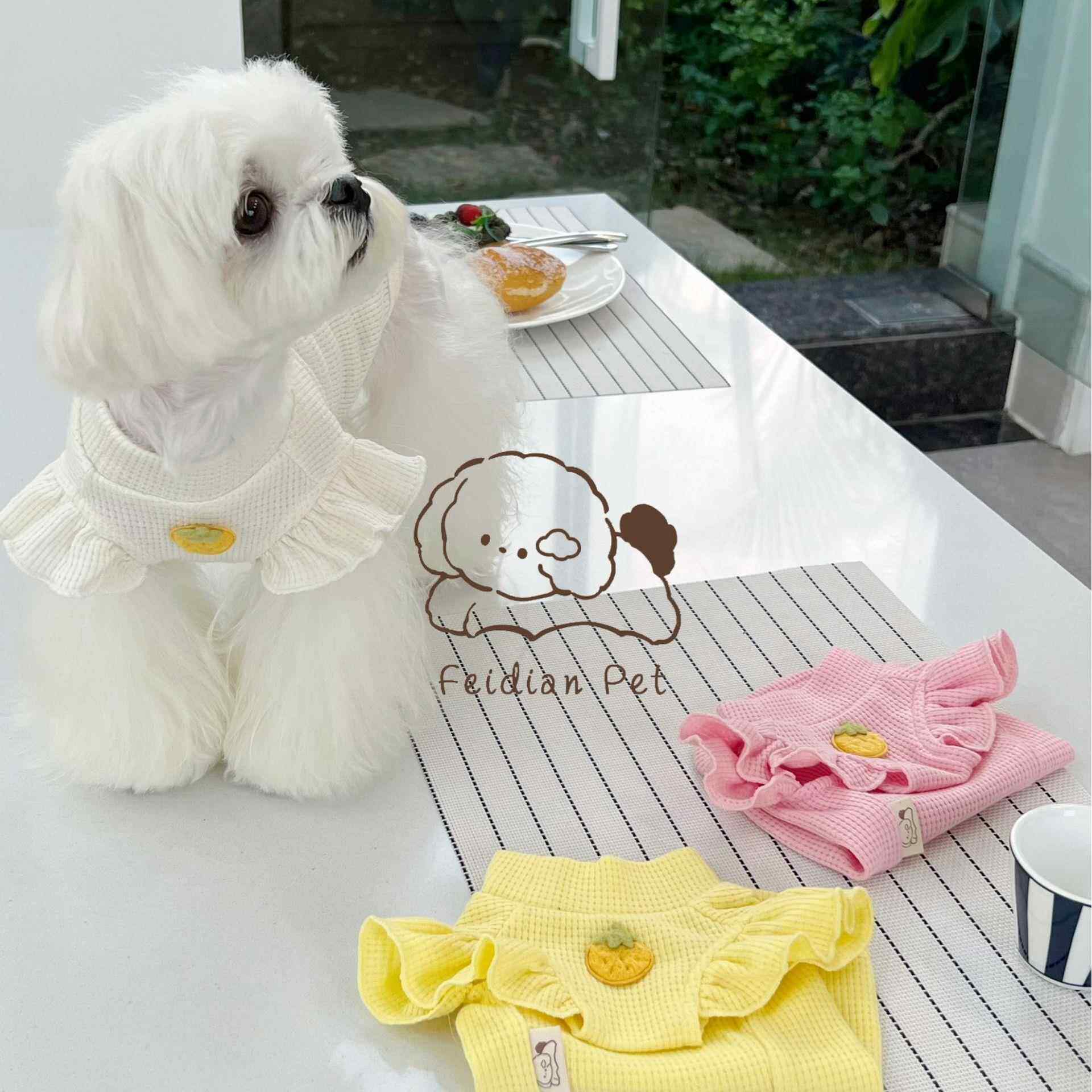 沸点宠物秋冬草莓华夫格飞袖打底衫幼犬服泰迪博美小型犬休闲背心