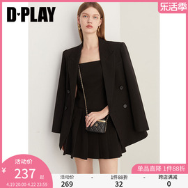 DPLAY女装通勤OL气质经典黑双排扣西装领廓形西装宽松外套套装