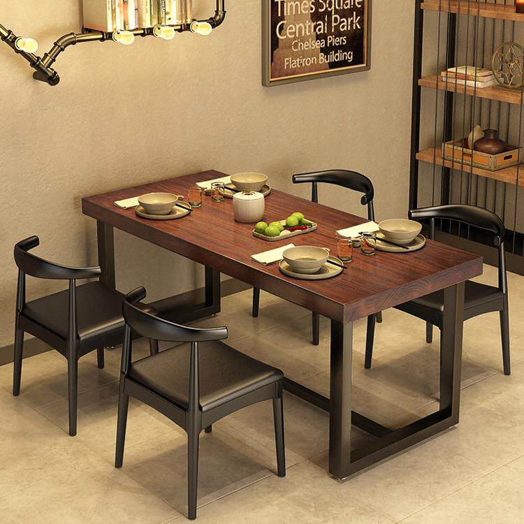 工业风铁艺实木快餐店餐桌椅组合火锅饭店餐厅家用长方形吃饭桌子