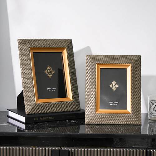黄铜皮革相框摆台摆件6寸7寸相架画 画框相簿样板房卧室床头柜装
