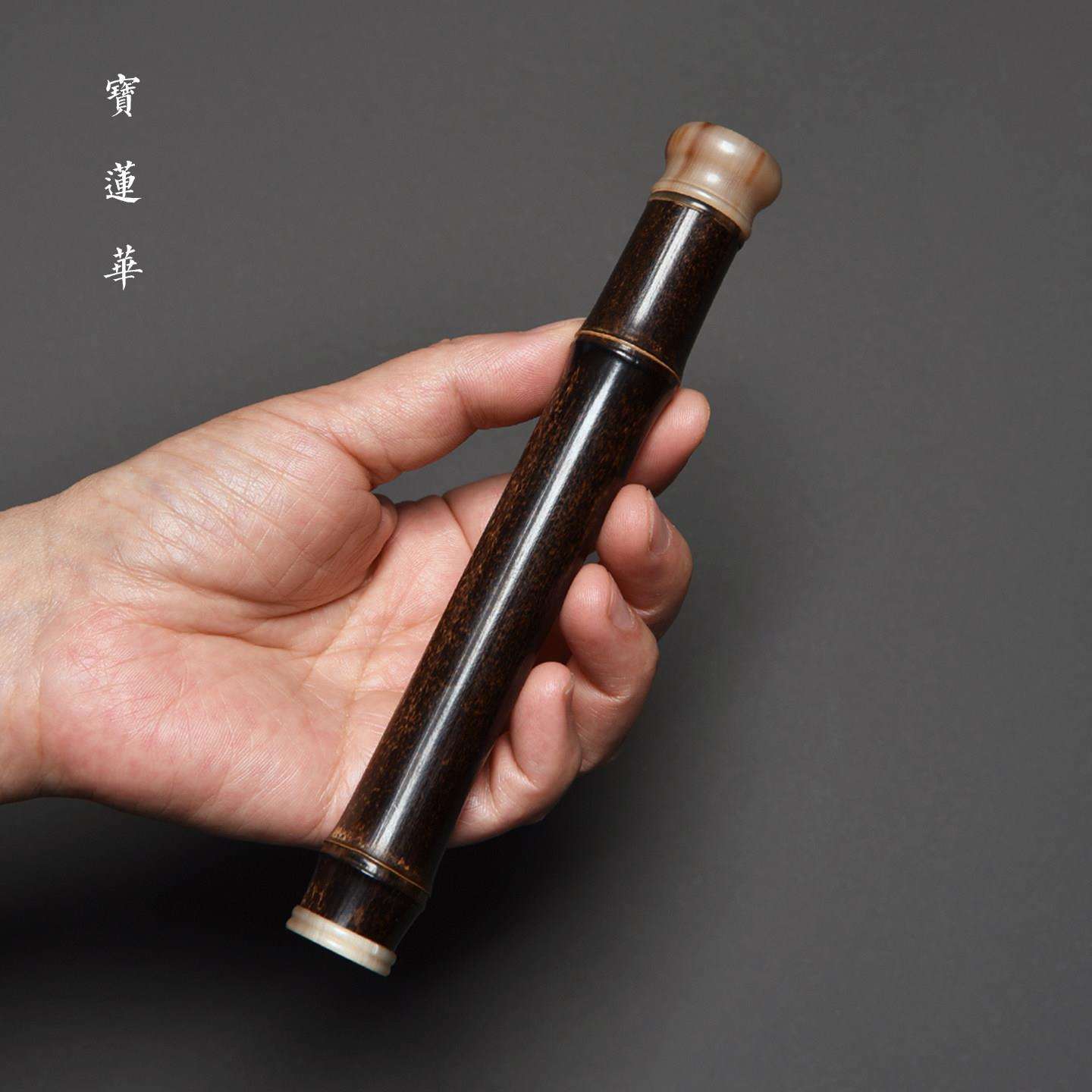 带隐藏香插紫竹节香筒 镶花牛角盖线香筒茶玩沉香收纳盒 香道用