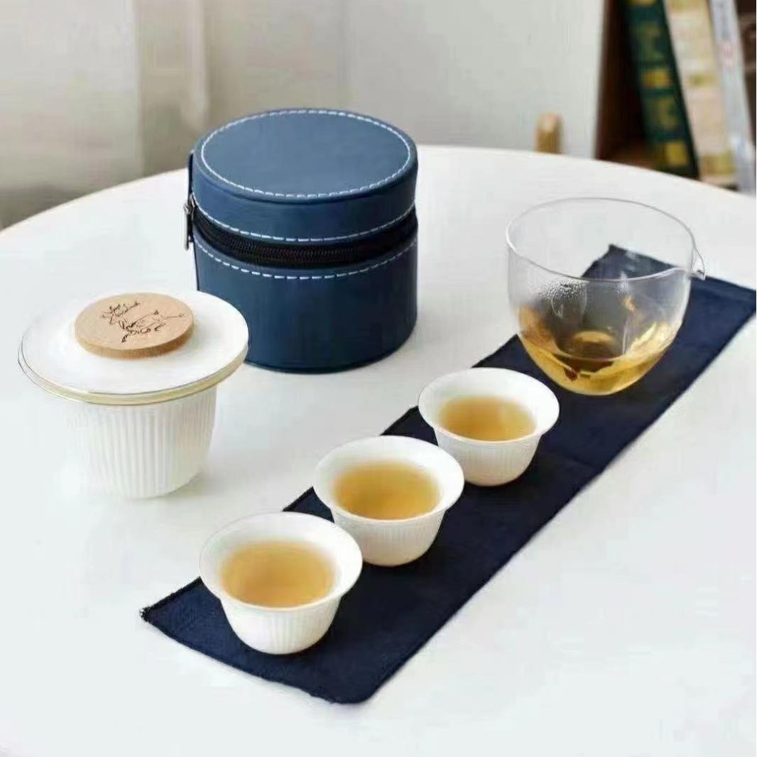 羊脂玉便携式1壶3杯旅行快客套装车载户外露营泡茶壶个人专用套装
