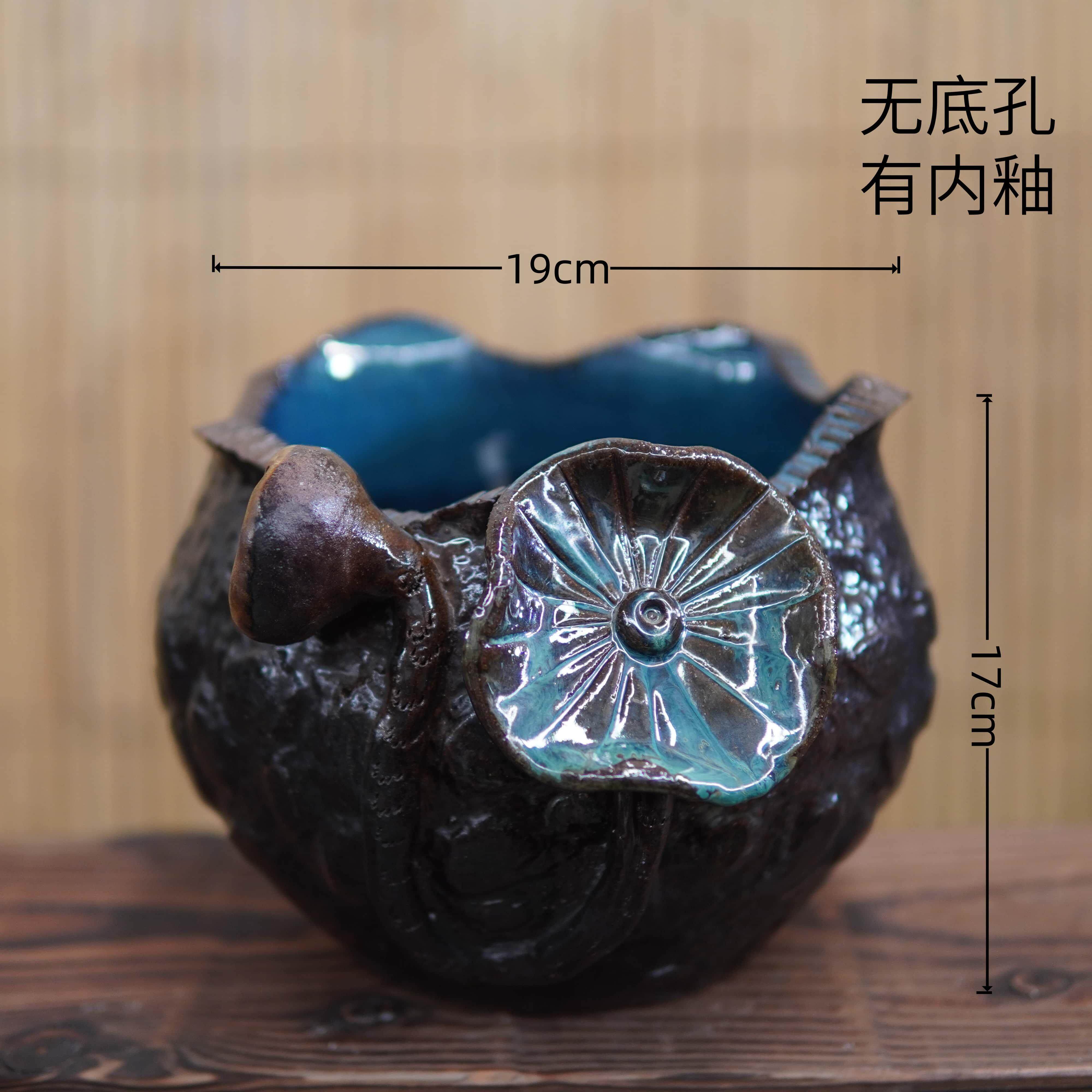 无孔复古手捏花长方形水槽水缸荷花睡莲花盆铜钱草水培盆流水罐