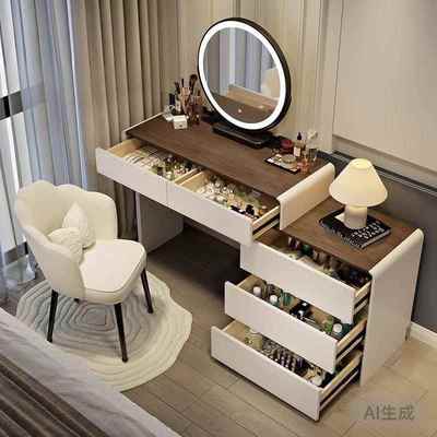 实木梳台斗柜体现代简约妆化妆台意式奶油一轻奢风卧室JXF化妆桌