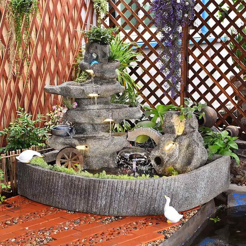 大型假流水喷摆件花园庭泉院景别墅酒店山阳台室外山水ZLJ鱼池观