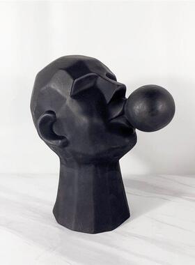 现代简人约黑白色抽象物人吹房泡泡摆件头家居样板酒3283店玄关装