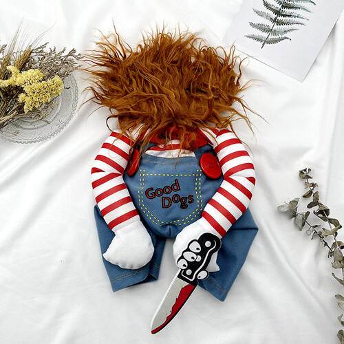 Pet Halloween Horror Doll Stripe Dog Costume