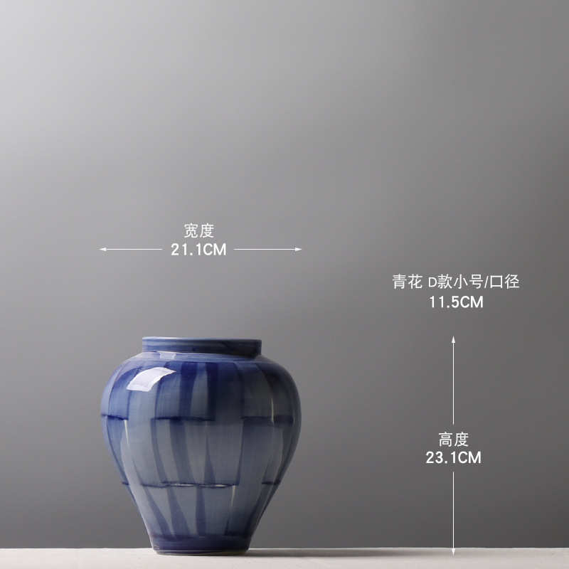 中式拉罐子花瓶摆件花架博古架创意坯陶瓷客厅青花瓷手绘手工插花