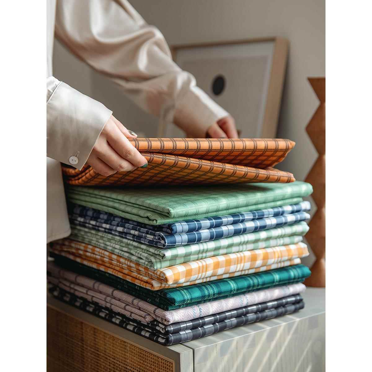 北欧简约纯棉格子床单床罩百搭全棉1.8m单双人1.5m床笠款床品夏季