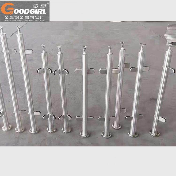 加厚不锈钢圆管柱室内夹TEF璃玻桥梁商场立木楼栏杆别墅楼梯梯扶