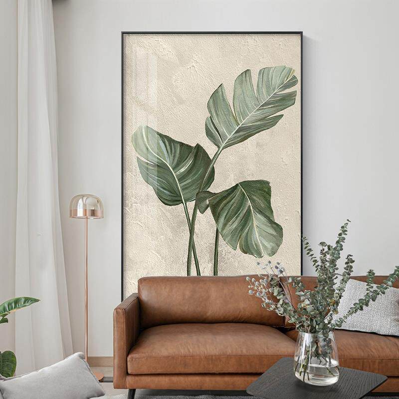 北欧复古玄关装饰画现代简约风格绿植挂画可定制高清金属画框芭蕉