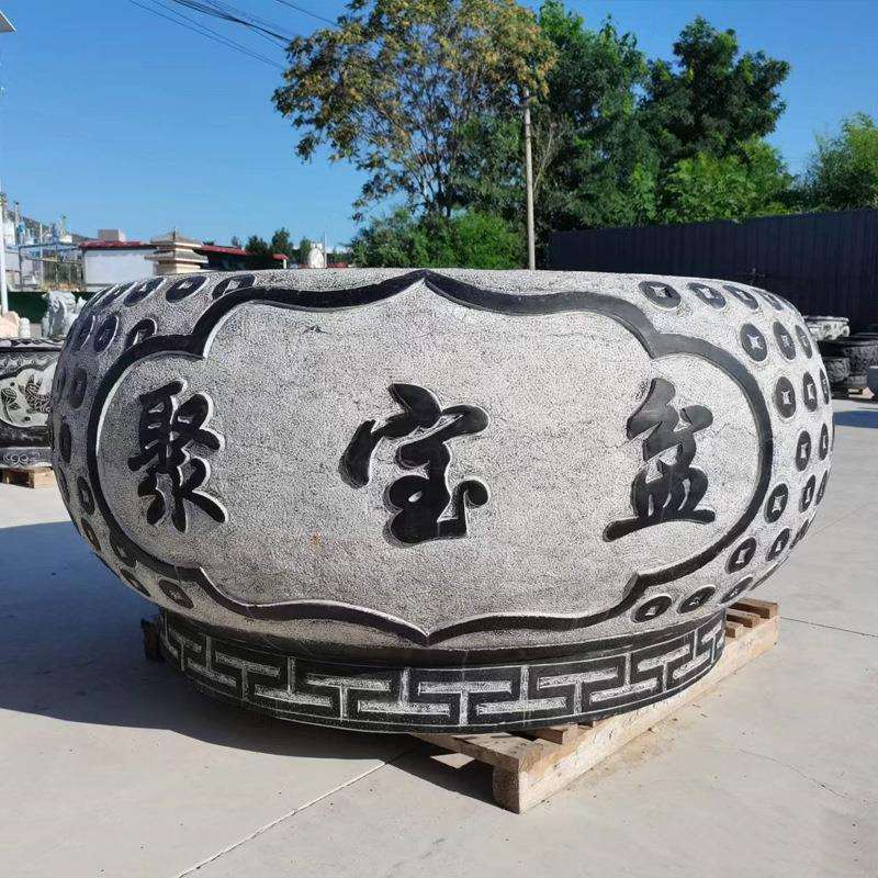石雕鱼缸石头花盆聚宝盆荷花缸大理石门海石缸庭院鱼池青石大水缸