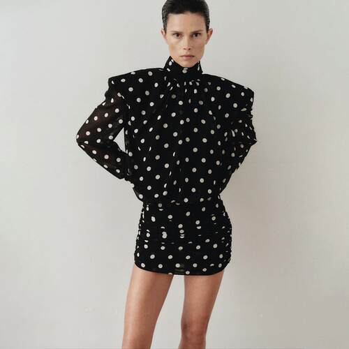 Women's polka dot high neck exposed backpack hip short