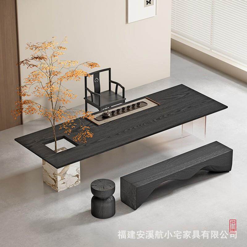 简约茶桌景观体现茶台设计师极代简实木大板泡茶桌KVS客厅碳一化