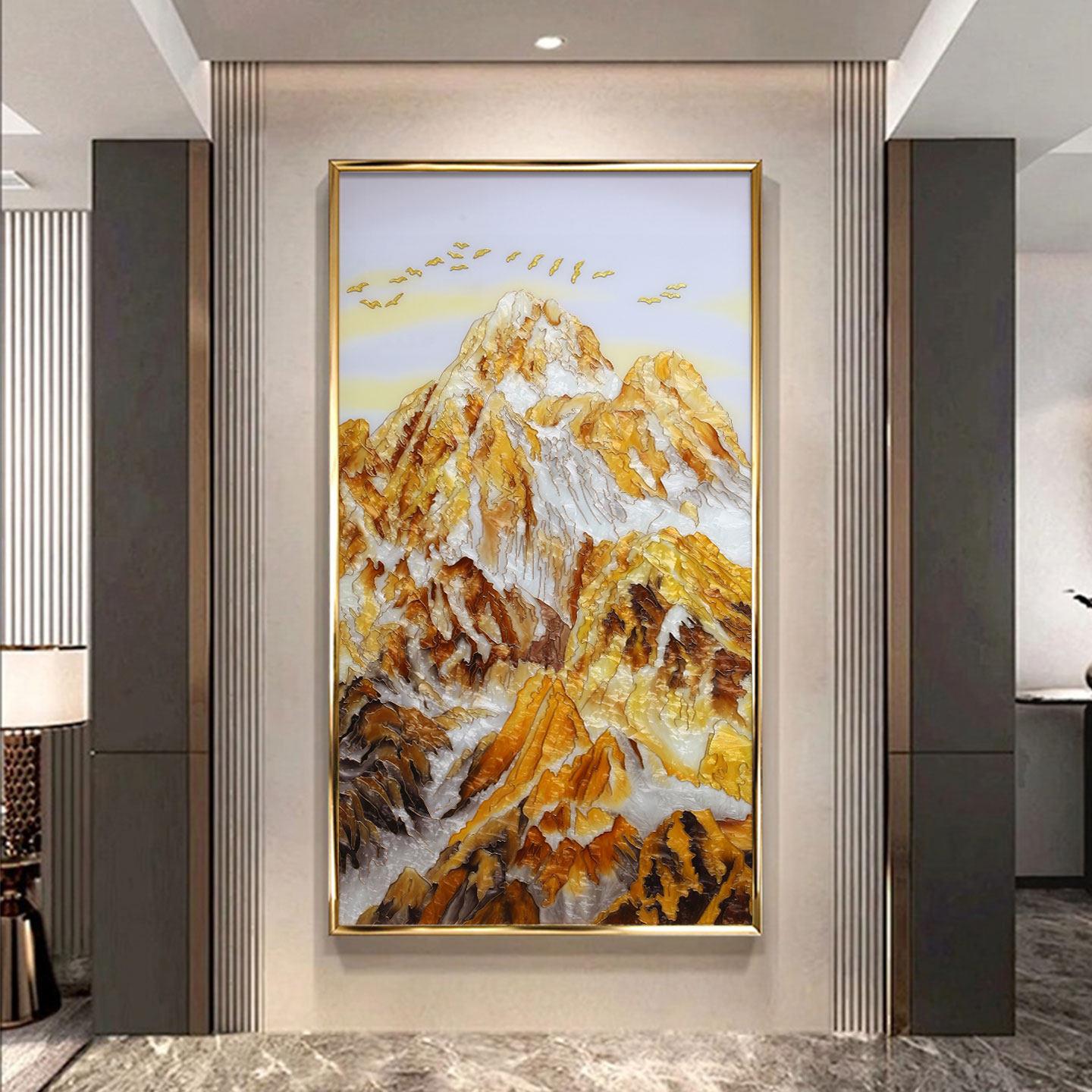 别墅装饰日照金山客厅玄关走廊过道挂画背靠金山珐瑯装饰画高级感