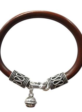 高档正品鸡血藤侣手镯女款情安纯银铃铛吉质祥藤镯木配饰平锁扣男