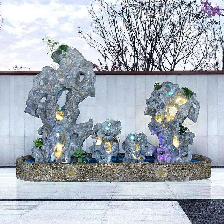 仿太湖石假山中式轻奢流水喷泉户外别墅庭院花园造景装饰布置摆件