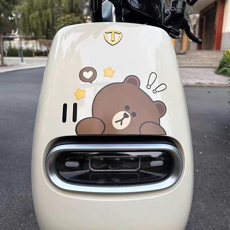 电动车汽车笔记本贴纸可爱卡通布朗熊装饰遮挡划痕贴防水防晒