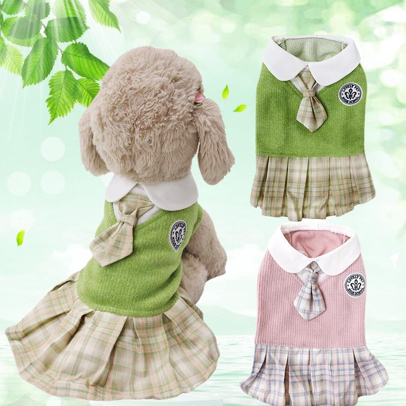 狗狗猫咪衣服毛线jk格子连衣裙中小宠物春秋舒适衣服宠物用品