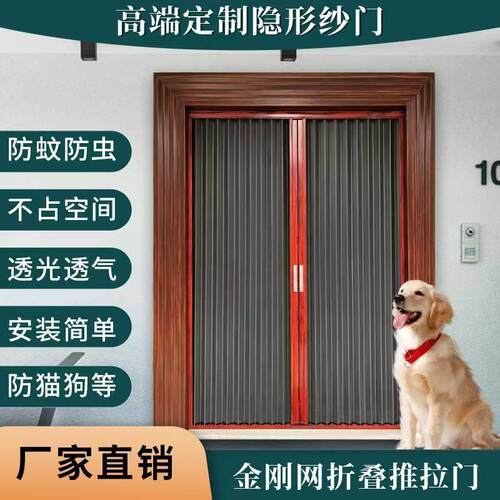金刚网折叠纱门铝合金隐形伸缩防蚊防盗防猫推拉纱门新款纱窗防鼠