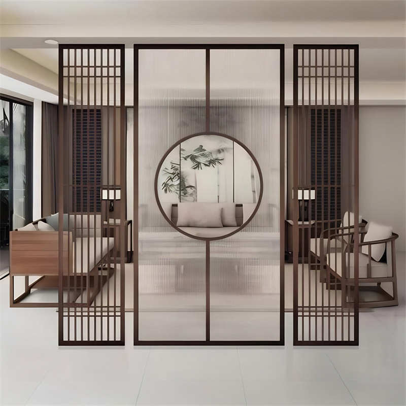 新中式玻璃金属屏风酒店民宿别墅客厅卧室酒店大厅客厅隔断屏风