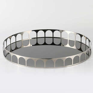 设计师艺术圆形托盘摆件玄关西餐样板房客厅展示前台水果盘装饰品