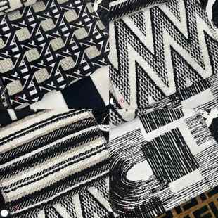 门幅145cm黑白几何图案抱枕布现代简约黑白窗帘软装 面料