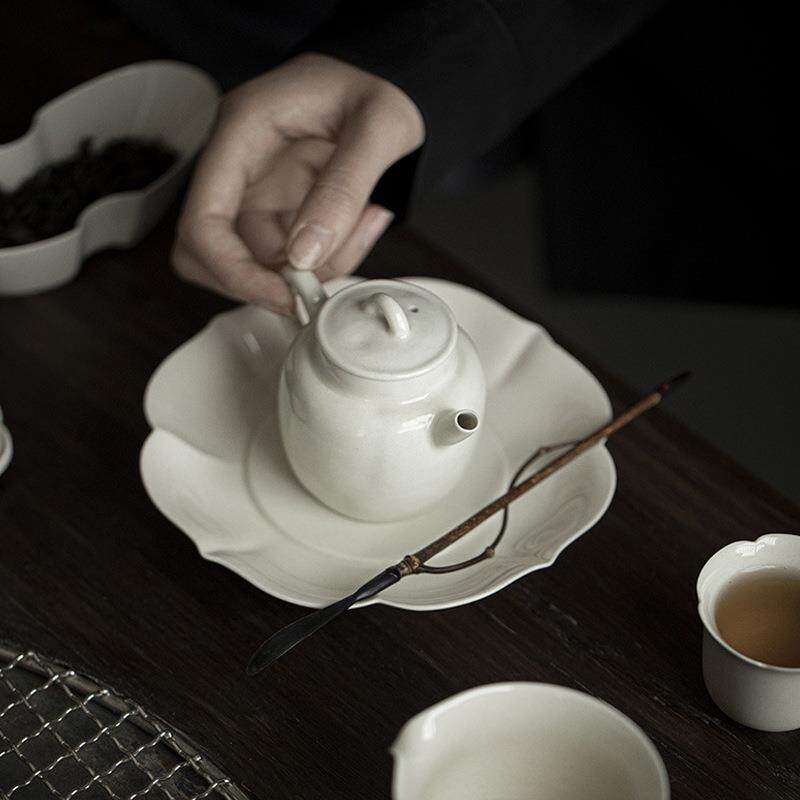 草木灰花边壶承日式仿古陶瓷干泡盘茶桌点心糕点盘茶道配件仿古泥