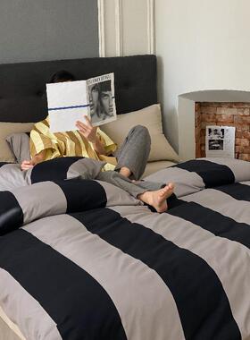 中性风可裸睡针织天竺棉四件套纯棉简约条纹被套全棉澳棉A类床品4