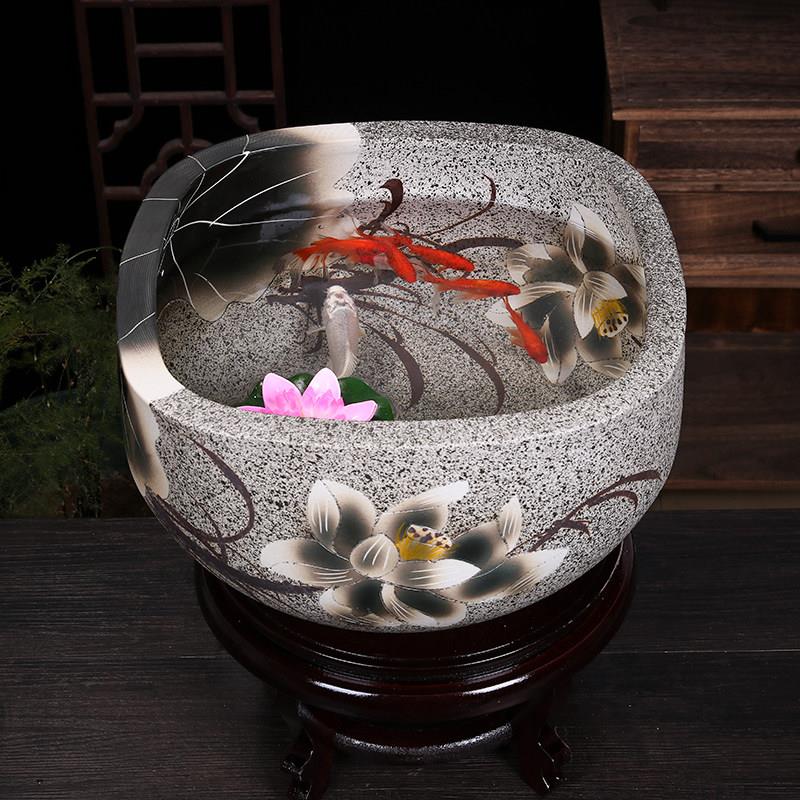 景德镇陶瓷鱼缸大号方形养鱼盆乌龟缸碗莲睡莲荷花缸家用风水摆件