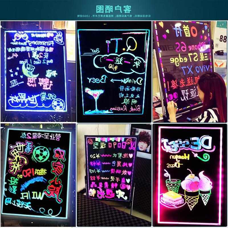 电子荧光板 手写发光字广告牌黑板支架 立式悬挂式银光板地摊图片