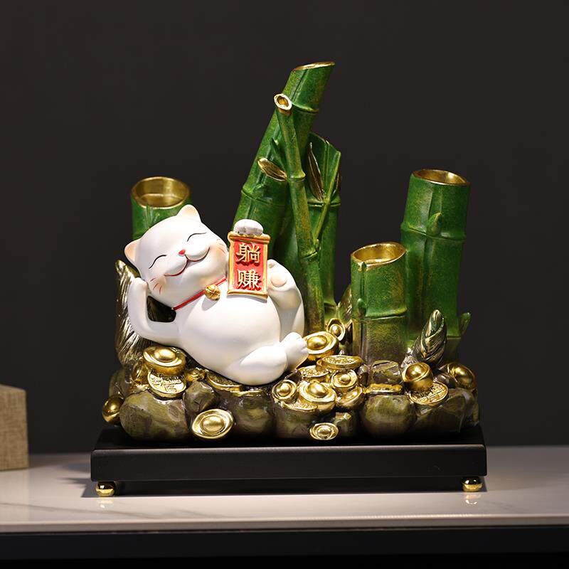 节节高升招财躺赢猫摆件客厅旺宅电视柜装饰品树脂摆设新居新中式