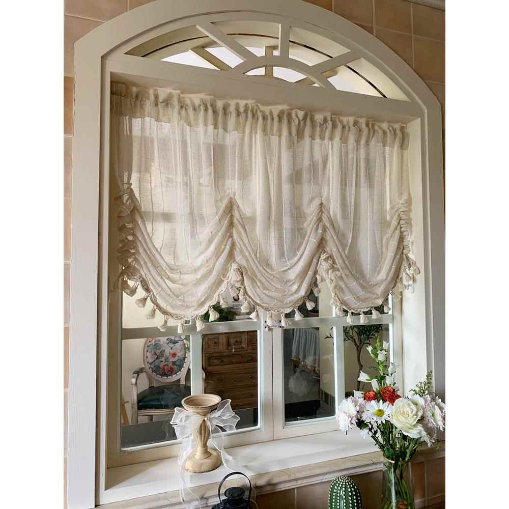 美式北欧纱帘窗纱罗马帘提拉帘升降帘窗帘免打孔魔术贴隔断帘头