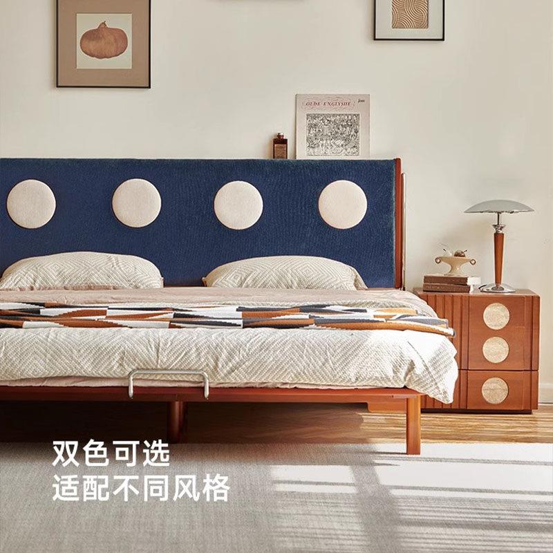 凡屿 实木齐边床小户型次卧中古软包双人床无床头床架榻榻米