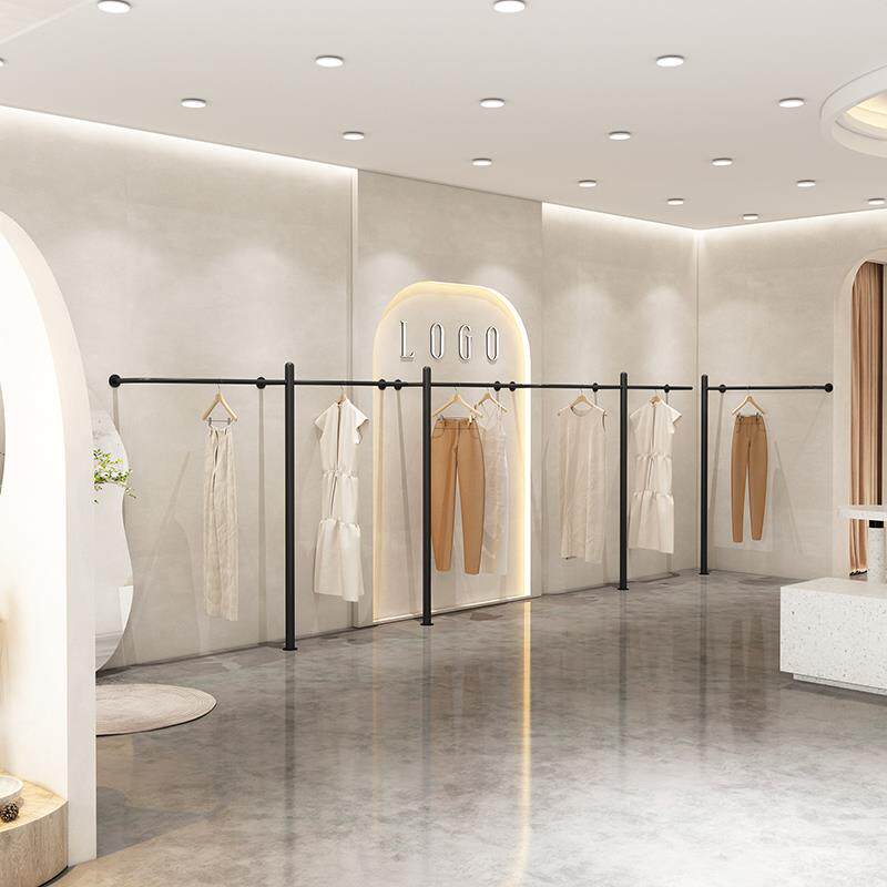 服装店展示架黑色衣架上墙壁挂女装店货架童装店落地衣架侧挂衣杆