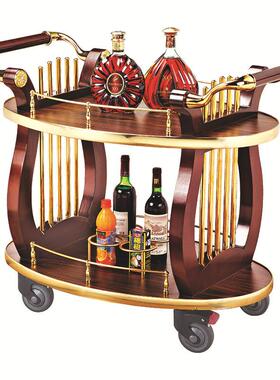 南酒店用品C-90A木制豪华高级高档酒吧套房酒水车竖琴黑桃木酒车