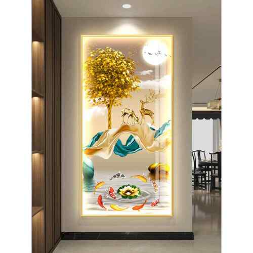 九鱼图led带灯入户玄关装饰画走廊过道挂画壁画简约现代高档大气