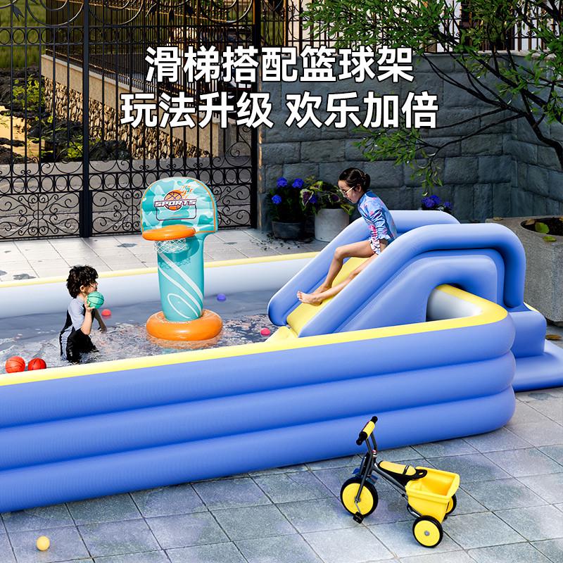 充气滑滑梯可搭配游泳池防侧翻小孩儿童充气玩具室内户外游乐园
