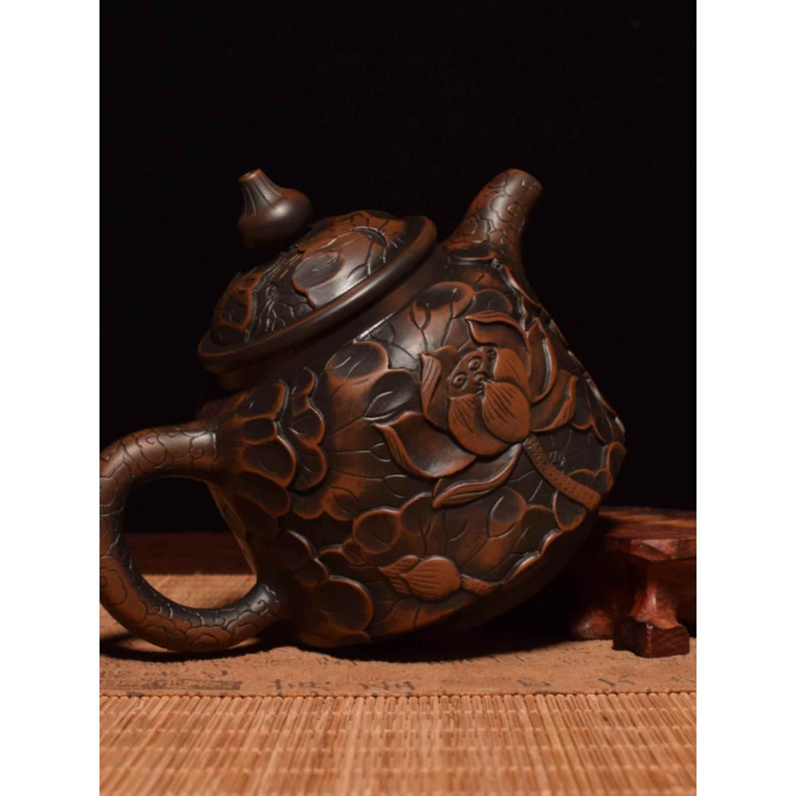 紫陶茶壶微瑕泡普洱茶单壶手工彩填茶具非陶瓷紫砂壶