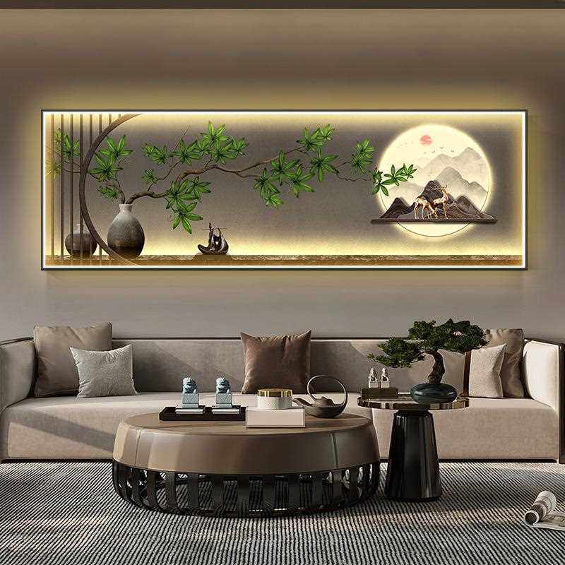 迎客松新中式客厅饰画景办公室沙茶发背墙挂画室挂件装横幅山禅意