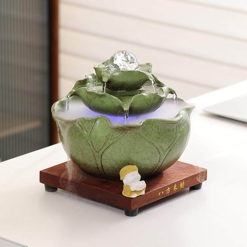 景德镇八方来财荷叶风水球流水喷泉摆件循环水办公桌客厅茶几招财