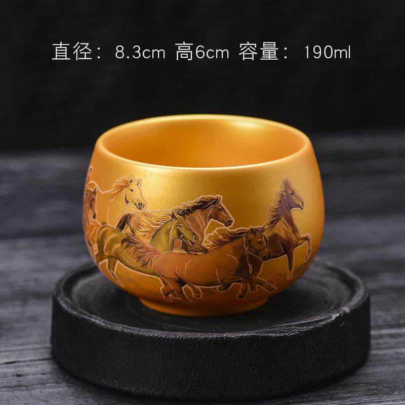 满金八骏图单杯禅定杯龙王杯九桃杯主人杯个人茶杯建盏夜光