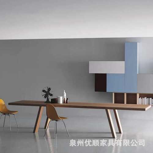 北欧实木会议桌黑色长桌现代简约设计师工作台长方形单人办公桌