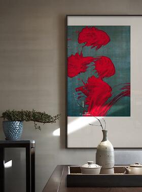 新中式红色装饰软装NVV样板房挂画客入户玄关画厅售楼处大抽象气