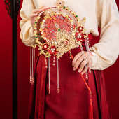 diy明流苏婚新娘吉祥包中式 制刺绣材料四时重工团扇结婚红色 新品