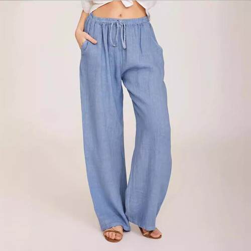 Cotton Linen Loose Trousers women Summer Cargo Pants亚麻女裤