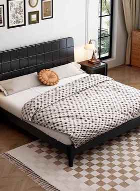 式法中古卧风床简约1米8双AXT人床主实木床式美复古黑色家用床直