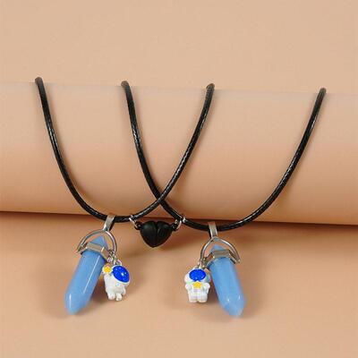 2PCS Luminous Hexagonal Column Couple Magnetic Necklace for