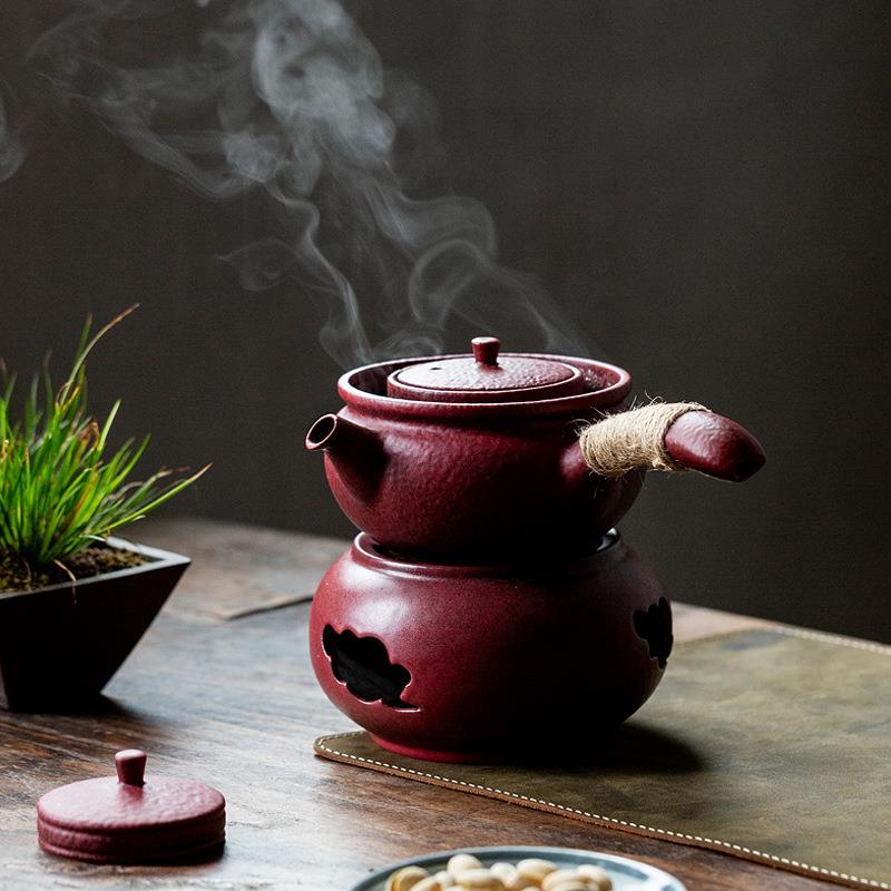 中式围炉煮茶室内烤火炉侧把茶壶泡茶烧水温茶器套装户外酒精茶炉